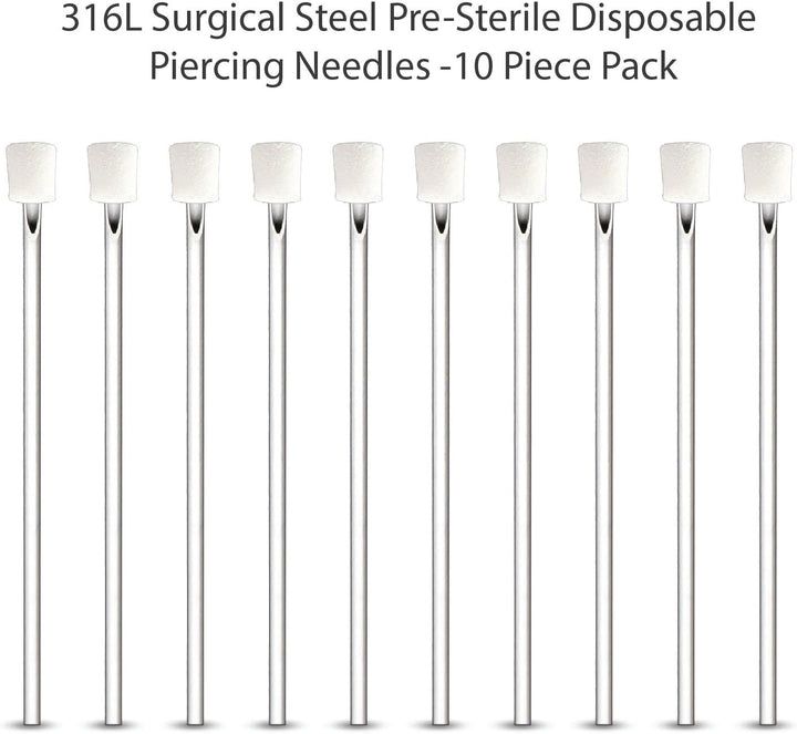 10PC Piercing Needles 18G - Sterile Disposable Sharp Surgical Stainless Steel - Nose Septum Ear Tragus Helix Labret Nipple Lip Navel