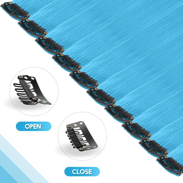 Colored Clip in Hair Extensions - 10 PCS Skyblue Light Blue Highlighted Hair Piece Straight Synthetic Clip in Hairpieces for Women 22 Inch