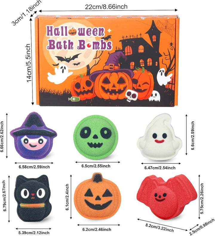 Halloween Bath Bombs for Kids & Women, Handmade Spooky Bath Bomb Set of 6 Fun Shapes – Perfect Gifts for Kids, Skin Care Bathbombs for Girls’ Spooky Celebration