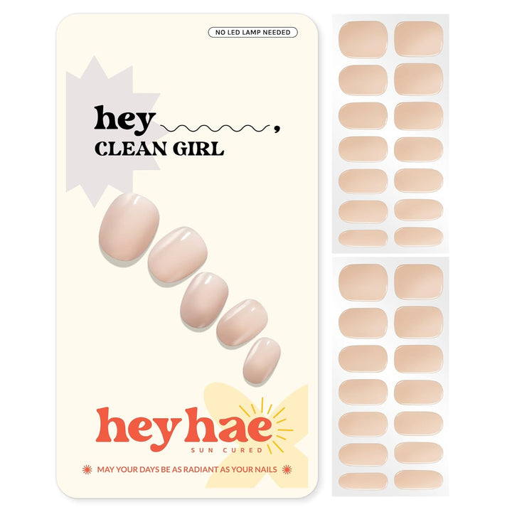 Semi Cured Gel Nail Strips | Spring Nails No LED Lamp Needed Easy Apply & Remove | Includes 28 Strips, 1 Prep Pad, 1 Nail File & 1 Wooden Stick - Hey, Clean Girl