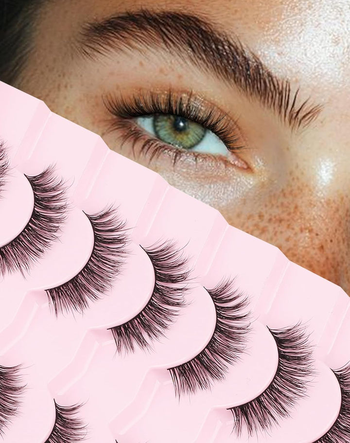 Natural Lashes Wispy Lashes Natural Look False Eyelashes Natural Flared Eyelashes False Eye Lashes Soft Fluffy Lashes 7 Pairs D1 Natural (6-13MM)