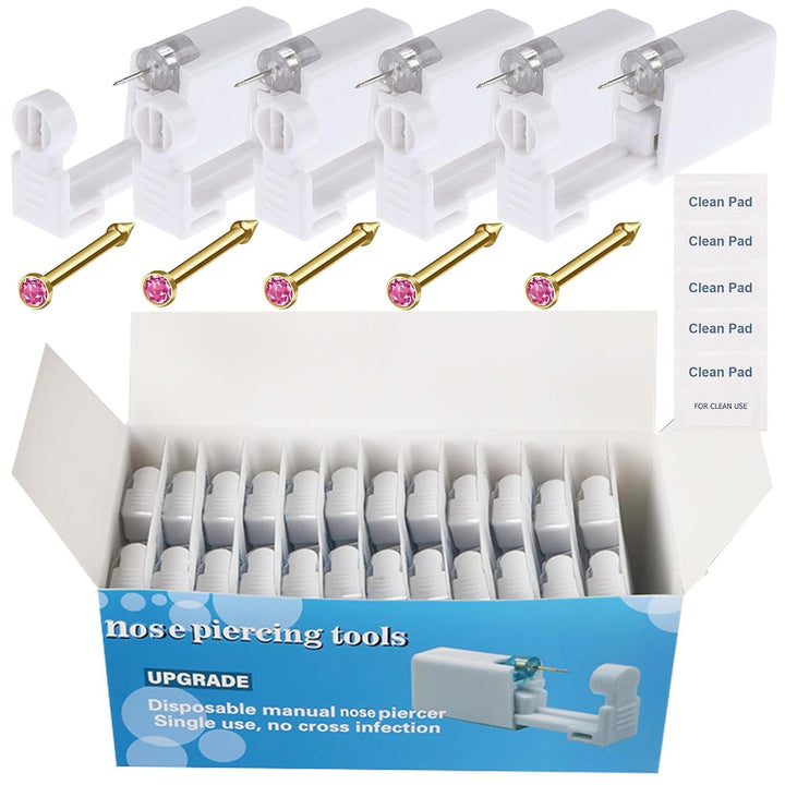 Nose Piercing Gun Kit - 72Pcs Self Nose Piercing Kit Unit Disposable Nose Piercing Gun Including 24Pcs Nose Piercing Gun with 24Pcs Built-In Nose Studs and 24Pcs Clean Tools for Nose Cartilage