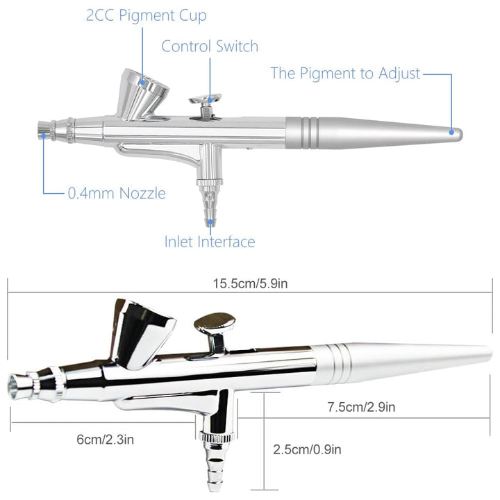 Airbrush Gun Mini Makeup Air Brush Spary Gun 0.4Mm Needle and Nozzle for Make up Face Eyebrow Nail Temporary Tattoo (Single Gun)