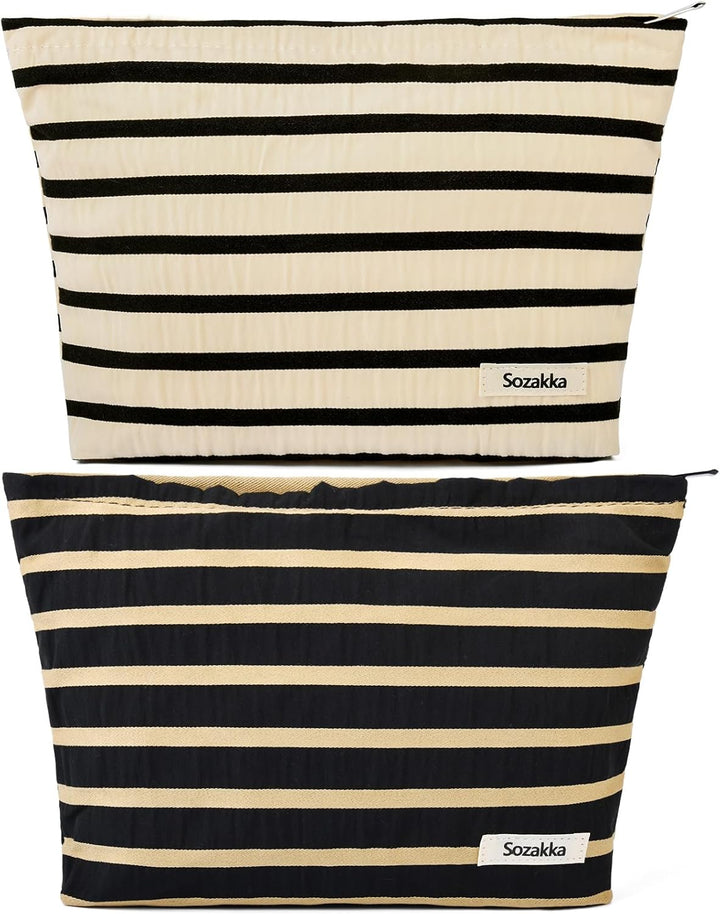 2 Pieces Makeup Bag Large Checkered Cosmetic Bag Capacity Canvas Mix Travel Toiletry Bag Organizer Cute Makeup Brushes Aesthetic Accessories Storage Bag for Women, Checkered Mix Rose Red