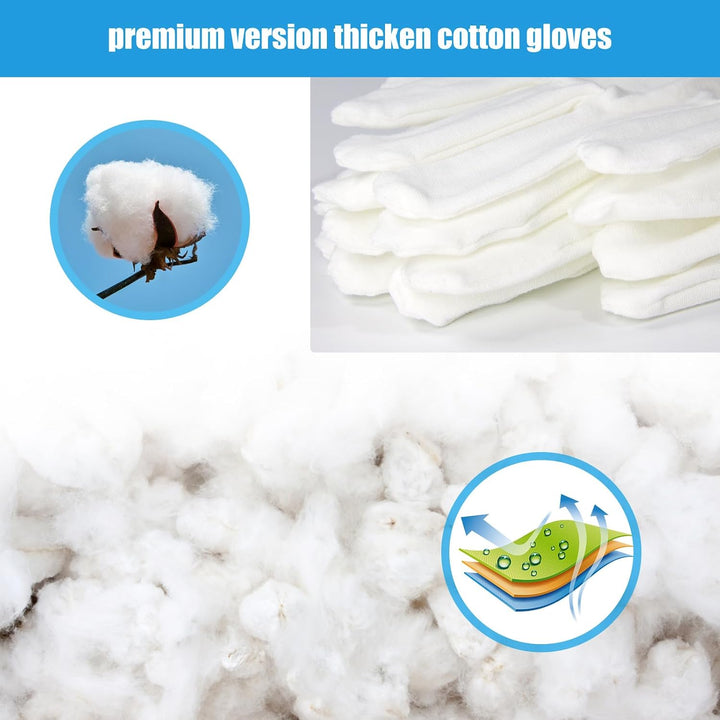 7 Pairs White Cotton Gloves, Breathable Cotton Gloves for Dry Hands Sleeping, Washable Eczema Moisturizing Glove Overnight for Women Men, Halloween Wedding Costume Work Glove for Serving Inspection