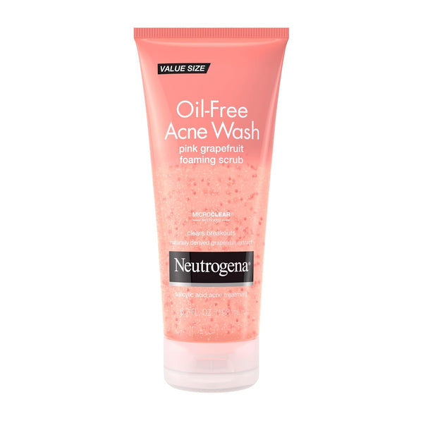 Oil Free Pink Grapefruit Acne Face Wash with Vitamin C, 2% Salicylic Acid Acne Treatment, Gentle Foaming Vitamin C Facial Scrub to Treat & Prevent Breakouts, 6.7 Fl. Oz