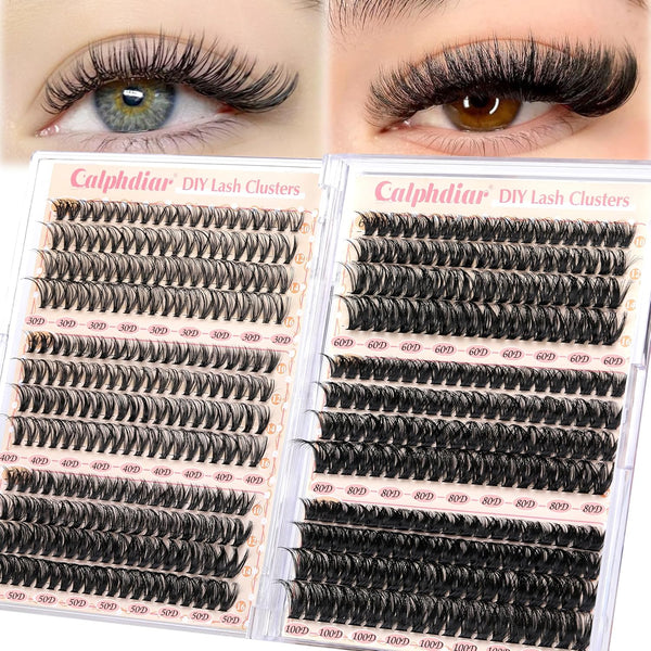 Eyelash Clusters 30D+40D+50D+60D+80D+100D Lash Clusters Wispy Individual Lashes 476PCS D-Curly Lash Extension 10-16MM Natural Lashes Clusters DIY Cluster Eyelash Extensions for Beginners