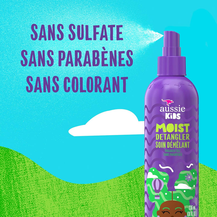 Kids Moist Detangler Spray, Sulfate & Paraben Free, Moisturizing & Tangle-Free Hair Care for Kids, Cruelty-Free, 8 Fl Oz Each, 3 Pack