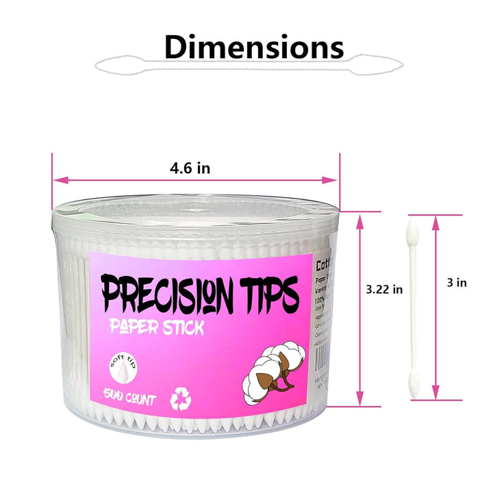 Pointed Tip Cotton Swabs,500 Count Cotton Buds,Double Precision Tips with Paper Stick for Personal Care and Makeup