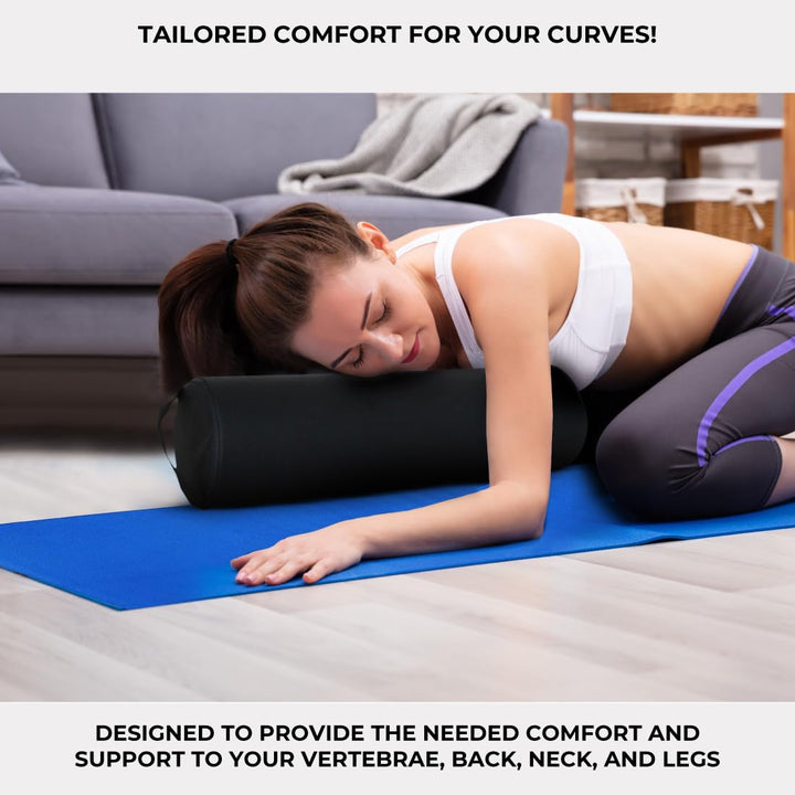 Forpro Full round Bolster Pillow, Black, Oil and Stain-Resistant, for Massage and Yoga, 6” R X 26” L