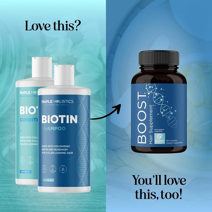 Rosemary Biotin Shampoo and Conditioner Set - Volumizing Shampoo and Conditioner for Thinning Hair for Women & Men with Nourishing B Vitamins - Color Safe Sulfate Paraben & Silicone Free (8 Fl Oz)