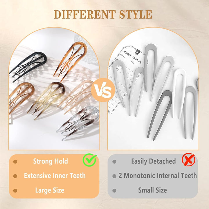 6PCS French Hair Pins for Women, Tortoise Shell French Pins Hair, Large Hair Styling Pins for Thin Thick Hair, 3 Internal Teeth Hair Sticks, Lialys Hair Pin for Buns, French Twist Pin Wavy U Shaped