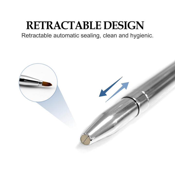 Double-Ended Lip Makeup Brush, Retractable Lip Brush for Lipstick, Lip Gloss, Eyeshadow (Silver)