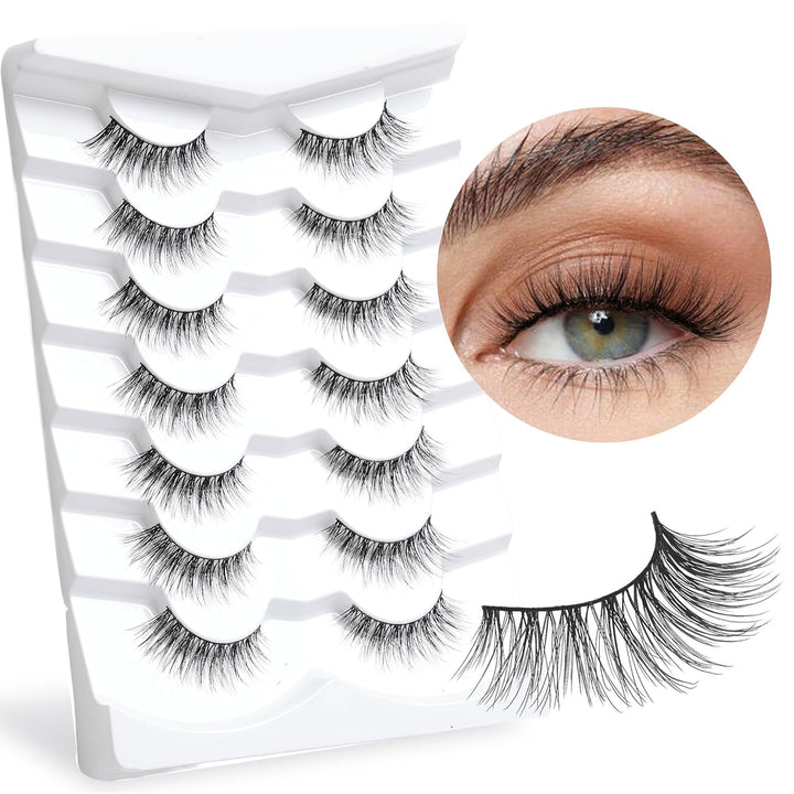 Natural Lashes Wispy Lashes Natural Look False Eyelashes Natural Flared Eyelashes False Eye Lashes Soft Fluffy Lashes 7 Pairs D1 Natural (6-13MM)