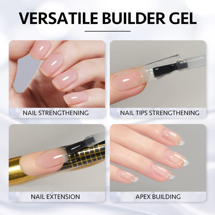 Clear Builder Gel for Nails, 16Ml Nail Strengthener in a Bottle, Nail Extension Hard Gel, Soak off Long Lasting UV Light Cure, Base Coat Top Coat Needed