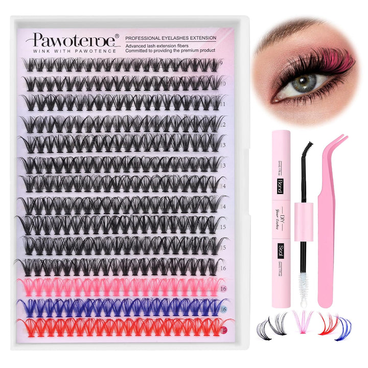 Lash Extension Kit DIY 280Pcs Lash Clusters Eyelash Extension Kit, 9-16Mm 30D 40D Individual Lashes Kit with Lash Bond and Seal, Lash Tweezers for Self Use (30D&40D, 0.07D, 9-16Mm, Kit)