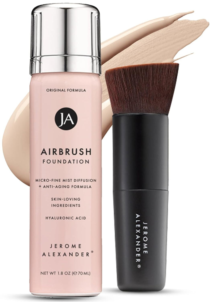 Magicminerals Airbrush Foundation – 2 Piece Set with Airbrush Foundation and Kabuki Brush - Spray Makeup with Anti-Aging Ingredients for Smooth Radiant Skin - Light Medium