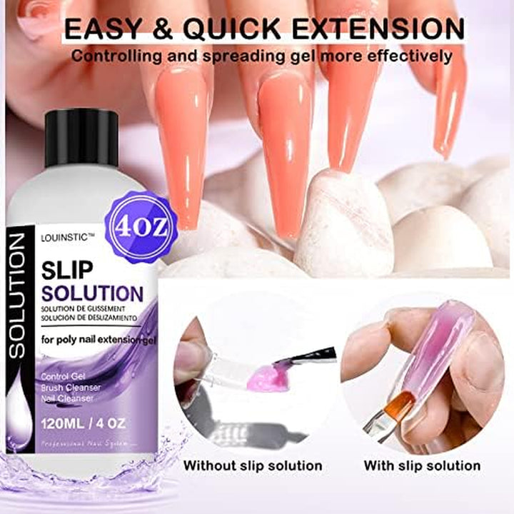 Poly Nail Gel Slip Solution - 4Oz Slip Solution for Poly Nail Extension Gel, Anti-Stick Slip Solution for Nails, Brush Clean Liquid, Easy to Use, Beginners, Home Salon