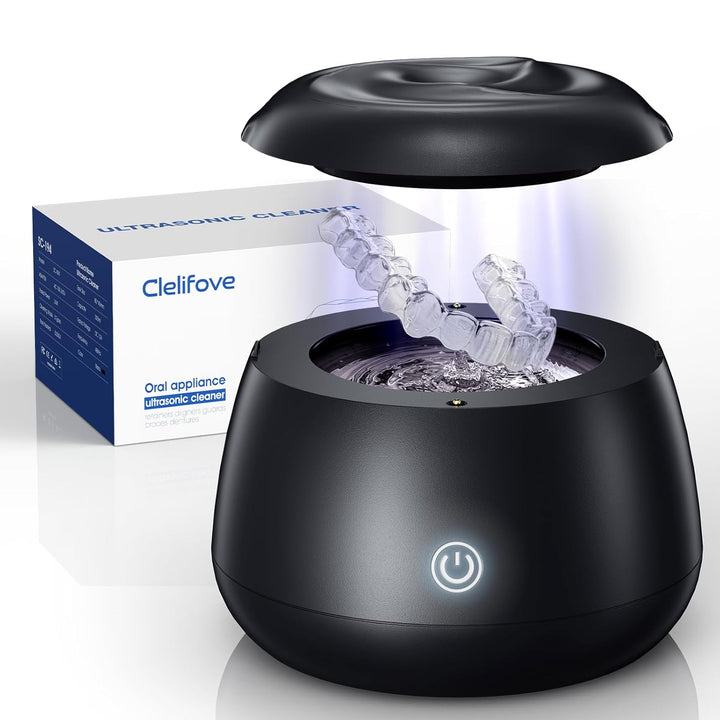 Ultrasonic Retainer Cleaner Machine 48Khz Denture and Aligner Cleaning Pod for Mouth Guards Night Guards Dental Trays Braces Toothbrushes Jewelry with 200ML Capacity (White)