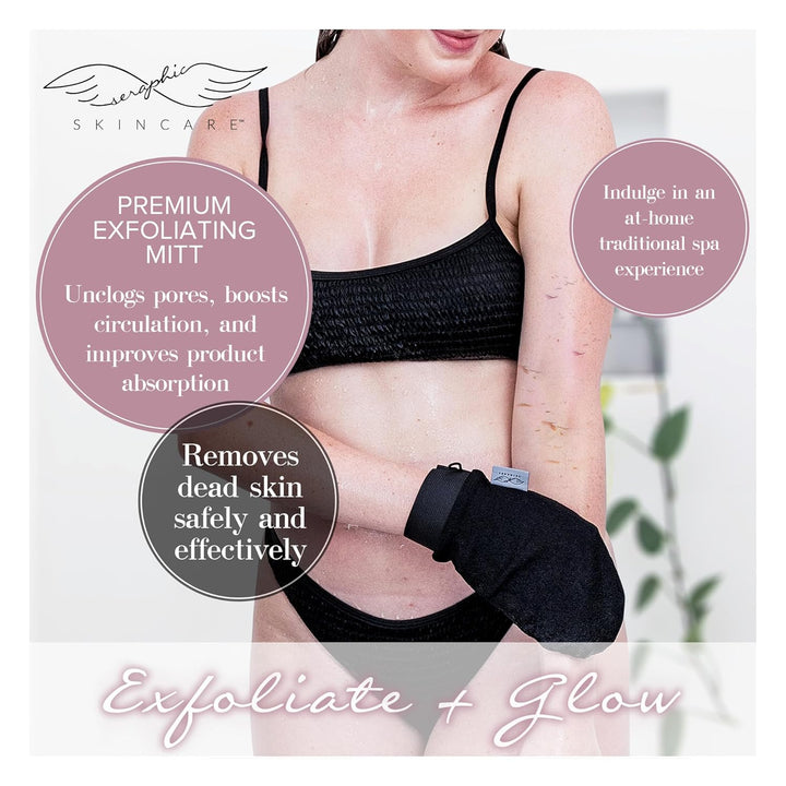 (Original) Premium Exfoliating Mitt for Body (2Pc) – 100% Vegan Viscose Traditional Body Scrub Glove Kessa Korean Washcloth – Body Exfoliator for Self-Tan Removal & Keratosis Pilaris