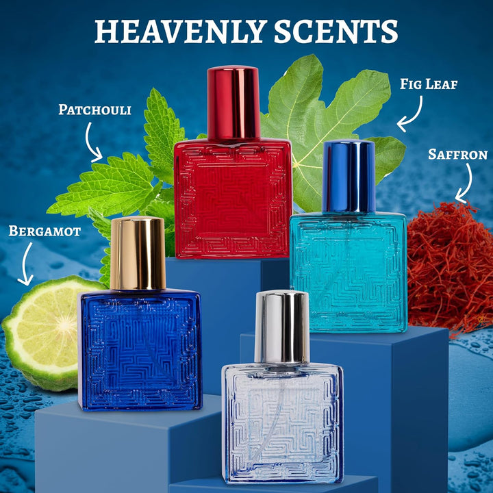 Verse Mini 4-Piece Fragrance Gift Set for Men - Aromatic, Floral, Oriental & Woody Notes - Individually Boxed - Travel Size - 25Ml Eau De Parfum
