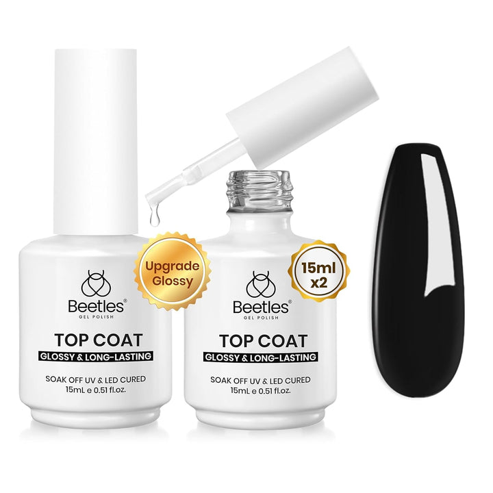 Beetles 2Pcs 15Ml Gel Base and Top Coat Set - Upgrade No Wipe Extra Glossy Top Coat Finish for Gel Nail Polish, Soak off UV/LED Lamp Needed, Essentials for Long-Lasting Manicure Halloween Kit