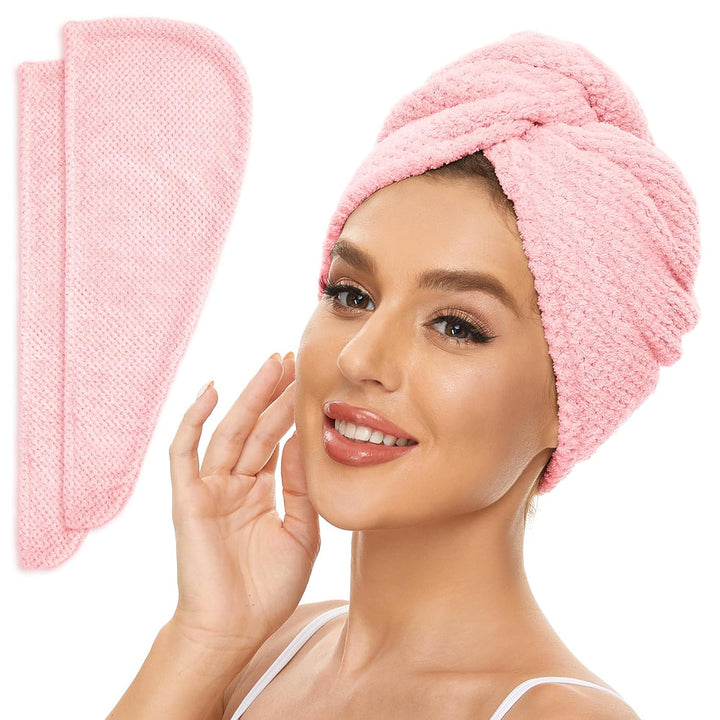 2 Pack Microfiber Hair Towel Wrap for Women, anti Frizz Quick Drying Hair Turban for All Hair Style, Absorbent and Lightweight (Beige)