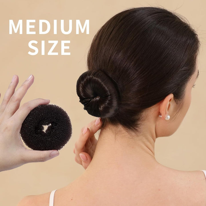 Hair Bun Maker for Kids, 4PCS Donut Bun Maker Small with 4PCS Extra Small Hair Buns Kit. Ballet Hair Bun Maker for Kids, Hair Bun Set with Elastic Hair Ties, Hair Pins.(Brown)