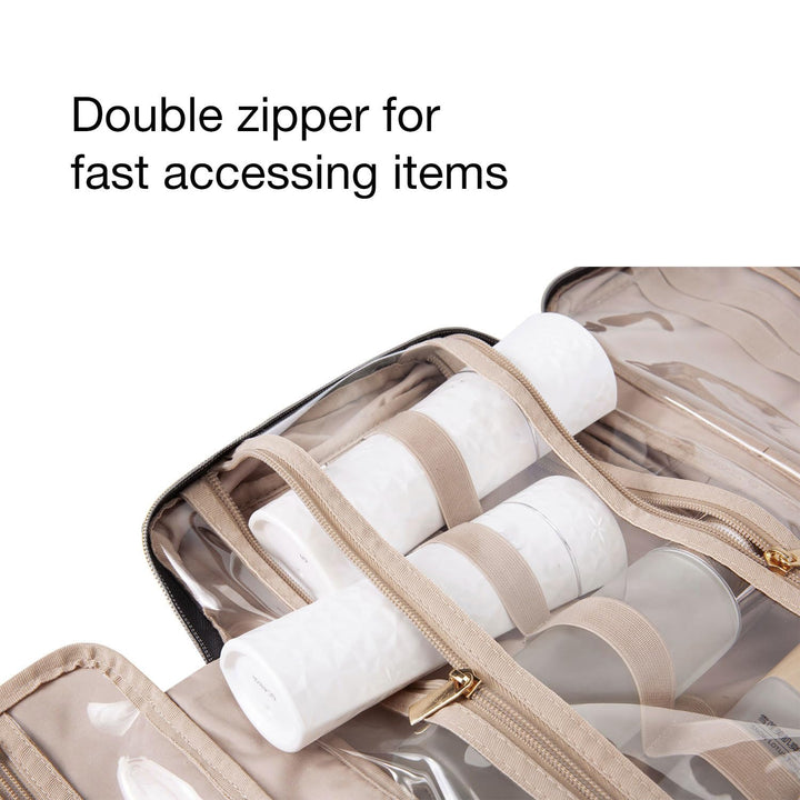 Toiletry Bag Travel Bag with Hanging Hook, Water-Resistant Makeup Cosmetic Bag Travel Organizer for Accessories, Shampoo, Full-Size Container, Toiletries (Black, Medium)