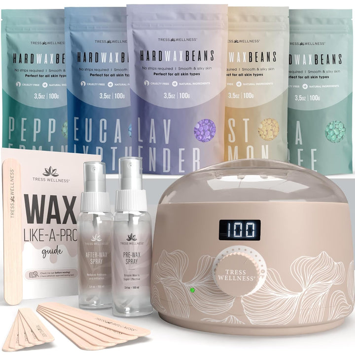 Waxing Kit for Sensitive Skin, Safe for Face & Skin, Prep & Aftercare Spray, Easy to Use, At-Home Kit for Face, Bikini, Brazilian & Full Body - Digital Display, Black Purple Flower