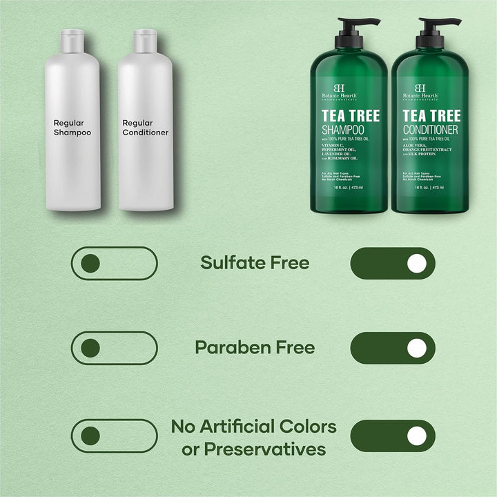 Tea Tree Shampoo and Conditioner Set | with 100% Pure Tea Tree Oil, for Itchy and Dry Scalp, Sulfate/Paraben Free | for Men and Women | 16 Fl Oz Each