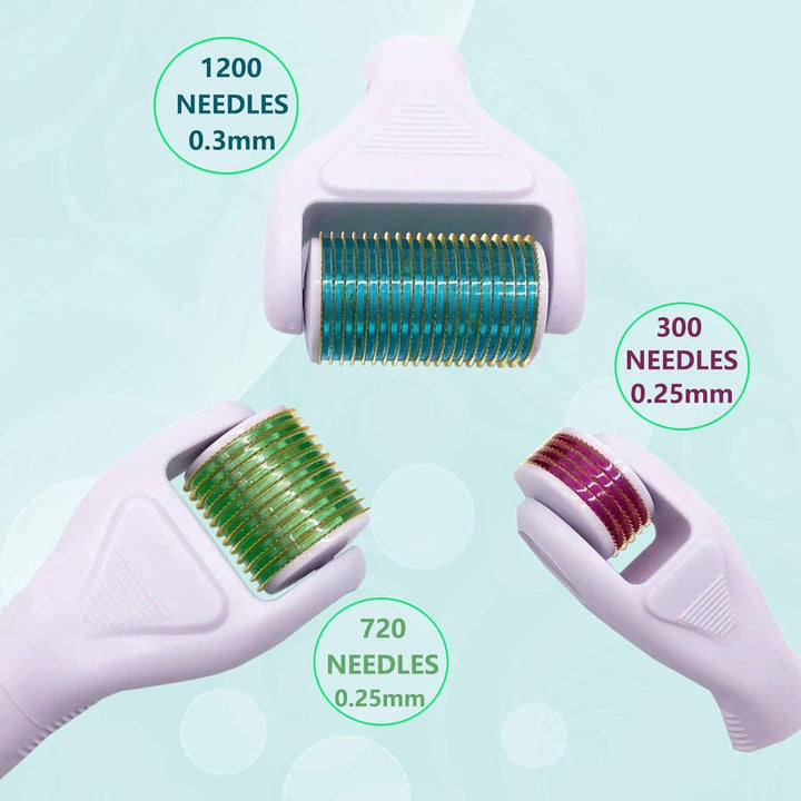 Derma Roller for Face and Body -  4 in 1 Titanium Microneedling Roller Kit Micro Needle Microneedle Roller, 300 and 720 Needles 0.25Mm,1200 Needle 0.3Mm, Microdermabrasion Roller Men Women