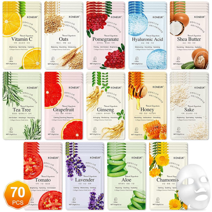 14 Pack Sheet Face Masks Skincare, Hydrating Face Masks Suitable for Dry Skin, Bulk Facial Mask Set for Women Skin Care, Face Mask Gifts Set for Face Spa