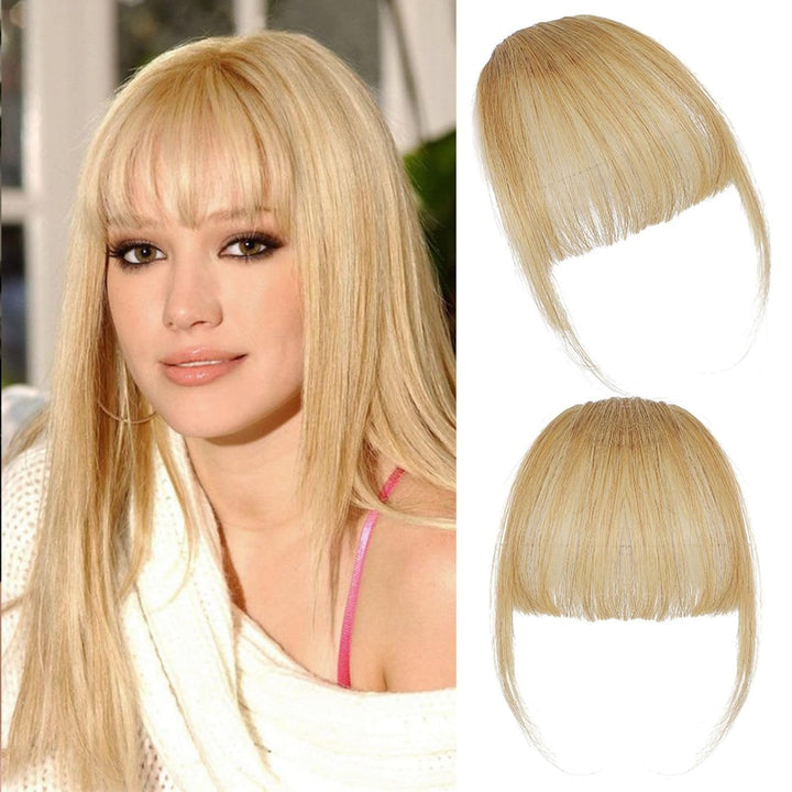 Clip in Bangs 100% Real Human Hair Extensions Wispy Natural Black Fake Bangs Hair Clip on Bangs for Women Fringe with Temples Hairpieces Faux Bangs for Daily Wear
