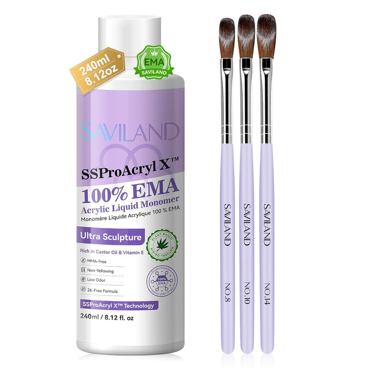 Monomer Acrylic Nail Liquid: 4 Oz Acrylic Monomer for Nails Extension with 12# Nail Brush Dappen Dish for Beginners DIY at Home Professional Salon Use