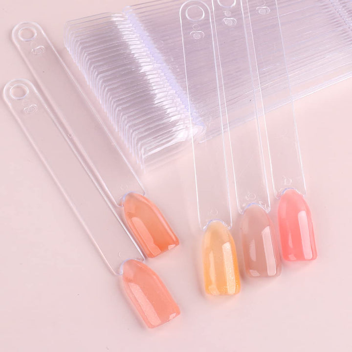 Nail Color Swatch Sticks with Ring, 150Pcs Ballerina Square Stiletto Clear Nail Tips, Nail Polish Display Sample Sticks, Practice Nail Tips, Nail Salon Supplies