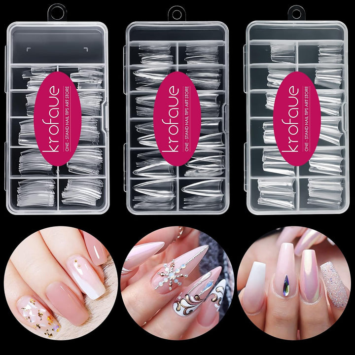 500PCS Half Cover False Nails Tips - Acrylic Nail Tips 10 Sizes Lady French Style Acrylic Artificial Tip Manicure with Box for Nail Tips Art Salons and Home DIY