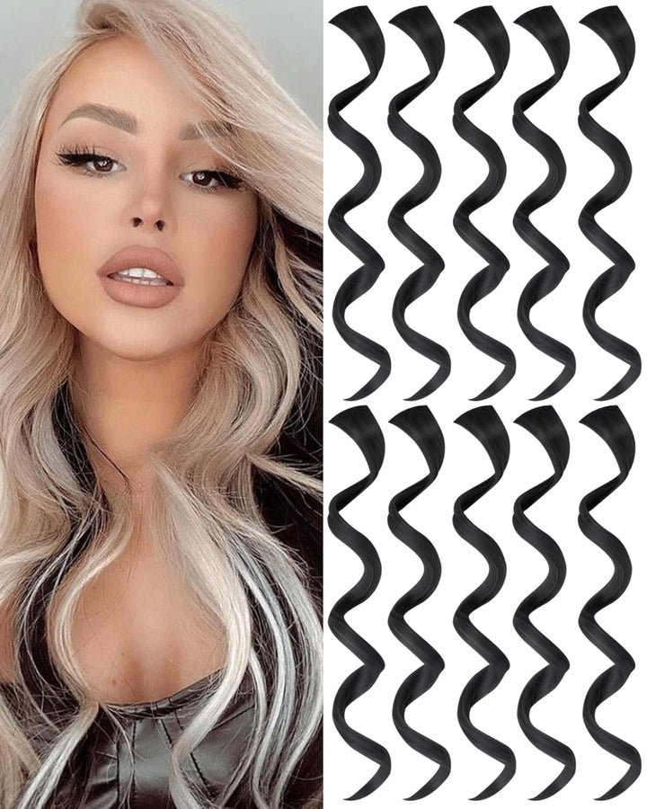 Red and Blue Hair Extensions Clip In,10 PCS Curly Wavy Synthetic Hairpieces Rainbow Neon Party Highlights, Colorful Hair Accessories for Girls Women 17 Inch (Red Blue)