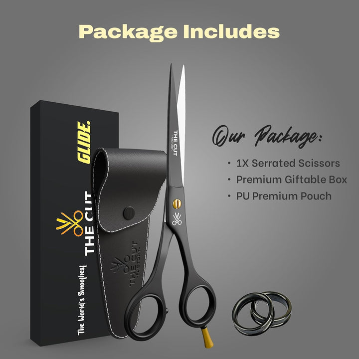The Cut Factory® 6.5” Matte Black Luxury Hair Scissors – Ultra-Sharp High Carbon Steel Barber Shears for Men, Women & Kids – Gift-Boxed with Leather Pouch – Precision Cutting for Salon & Home