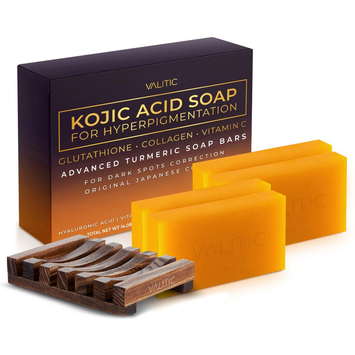 Kojic Acid Dark Spot Remover Soap Bars with Vitamin C, Retinol, Collagen, Turmeric - Original Japanese Complex Infused with Hyaluronic Acid, Vitamin E, Shea Butter, Castile Olive Oil (2 Pack)