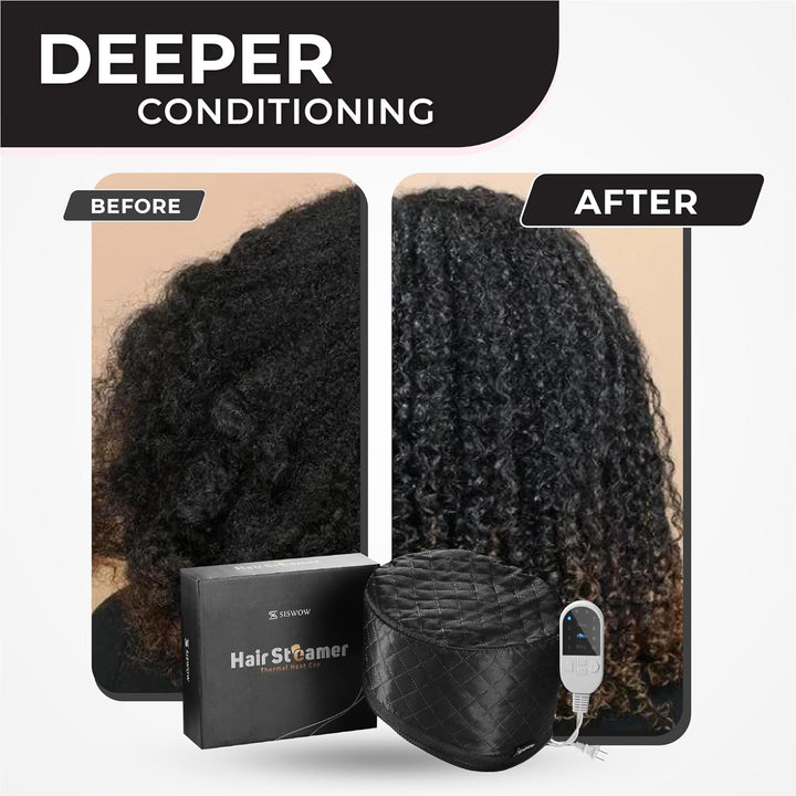 Hair Steamer for Natural Hair Home Use W/10-Level Heats up Quickly, Heat Cap for Deep Conditioning - Thermal Heat Cap for Black Hair, Great for Deep Conditioner (Black)