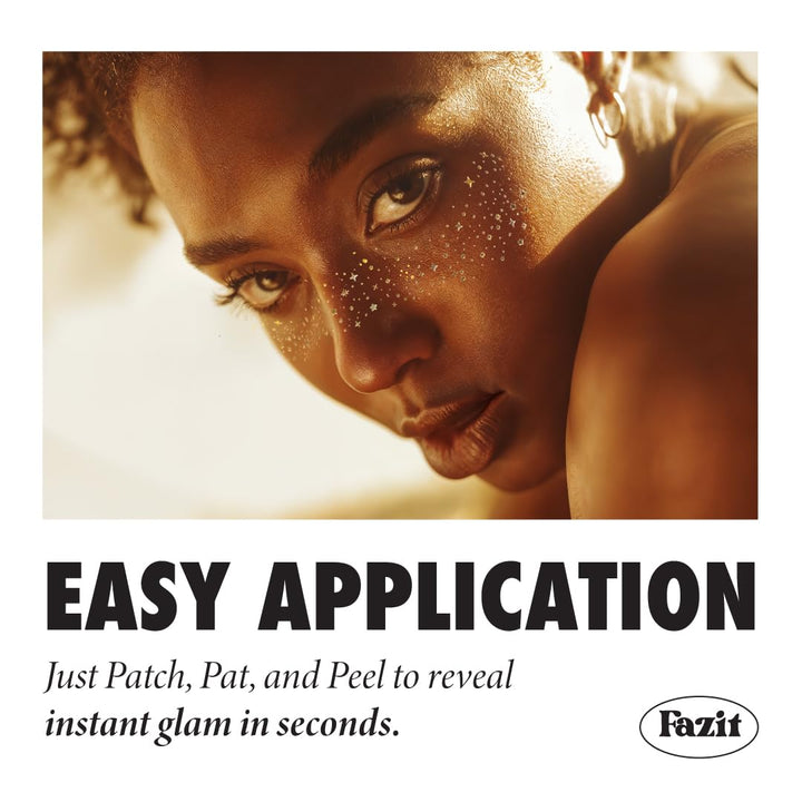 Makeup Patches - Gold - Face Glitter Makeup Speckles - Glow up Makeup Patches - Face Glitter Speckles Patches - Cute Glitter Makeup Accessories for Women - Cosmetic Glitter for Face - 6 Count