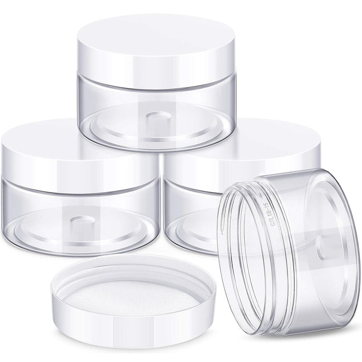 4 Pieces round Wide-Mouth Leak Proof Plastic Container Jars with Lids for Travel Storage Makeup Beauty Products Face Creams Oils Salves Ointments DIY Making(1 Ounce,White)
