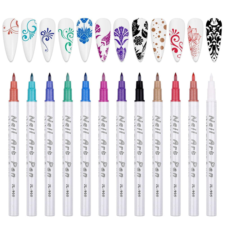 12 Color 3D Nail Art Pens Set,  0.5MM Nail Pens Nail Point Graffiti Dotting Pen Drawing Painting Liner Brush for DIY Nail Art Beauty Adorn Manicure Tools