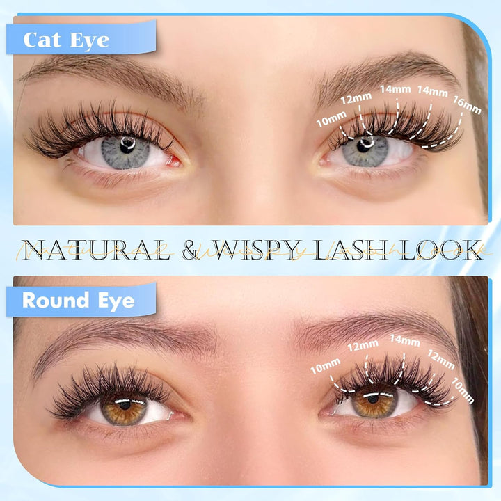 Natural Lash Clusters Wispy Eyelash Clusters 110Pcs Cluster Eyelash Extensions C Curl Individual Lashes 10-16MM Mix Length Natural Look Lashes Clusters with Thin Lash Band, Black