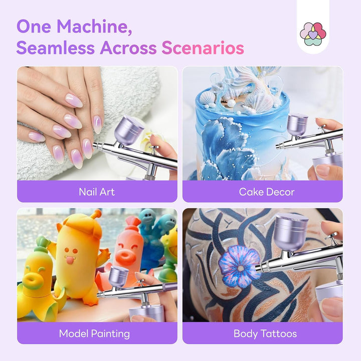 Advanced Airbrush for Nails: Limitless Nail Art Creativity Airbrush Kit Pro Dual-Mode Rechargeable 0.3Mm Nozzle Makeup Set Nail Airbrush Machine for Ombre French Airbrush Paint Salon（Purple）
