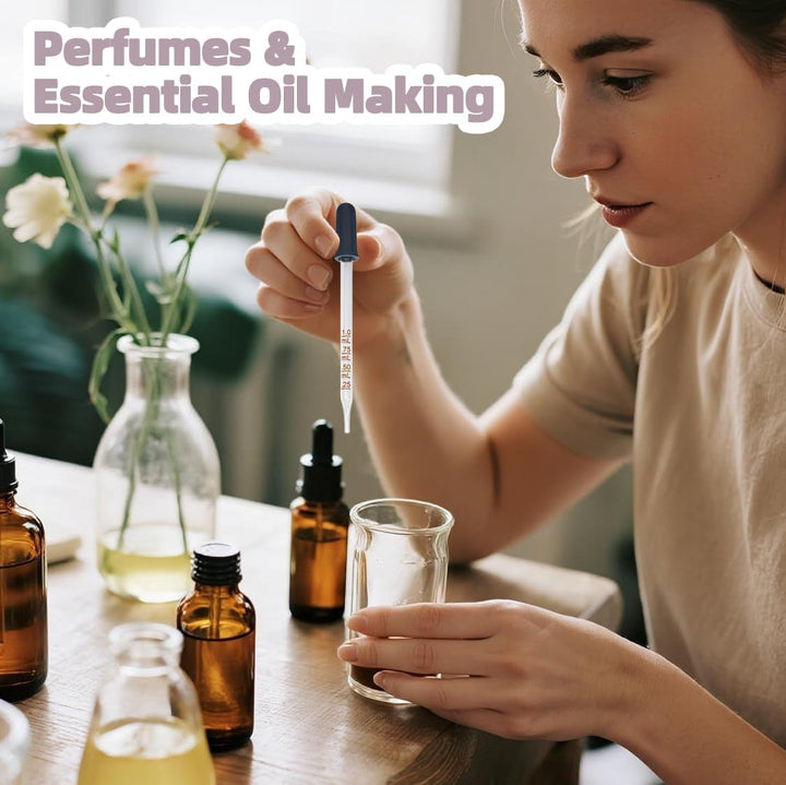 6 Pack Glass Pipette Dropper with Brush - Bent & Straight Tips, 1 Ml Eye Droppers for Essential Oils, Lab, Crafts, Measuring and Transferring Liquids