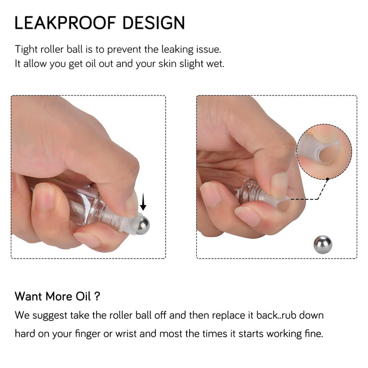 Set of 12, 10 Ml Amber Glass Roller Bottles for Essential Oil with Stainless Steel Roller Ball - Refillable Leak-Proof Empty Roll on Bottles with Black Caps for Travel, Perfume, Lab