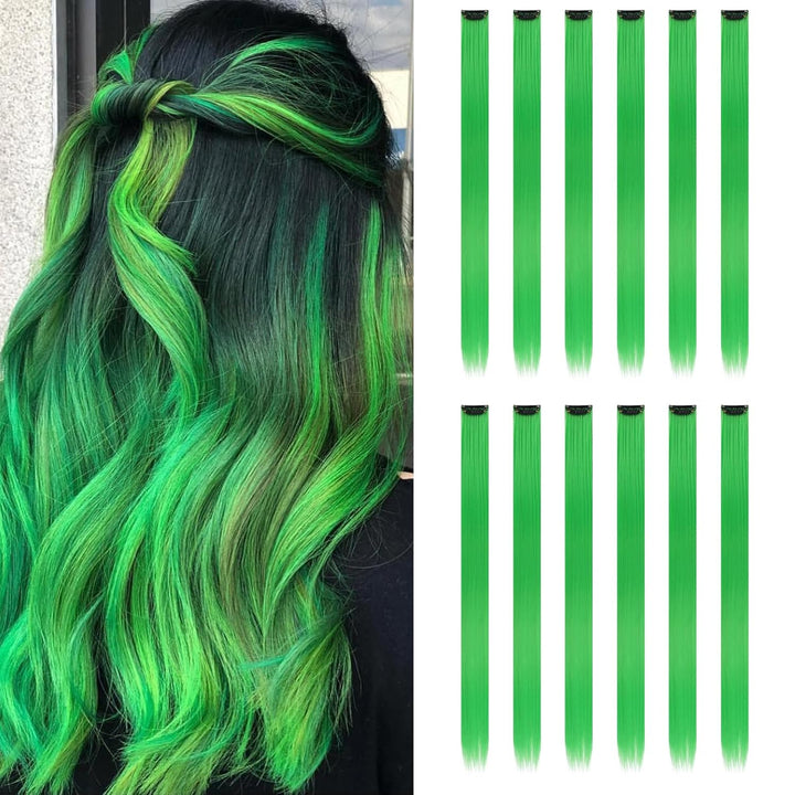 12PCS Colored Purple Hair Extensions Clip in Colorful Hair Extensions 22 Inch Rainbow Hair Extensions for Kids Women'S Gifts Blue Hair Extensions (22Inch,Purple)