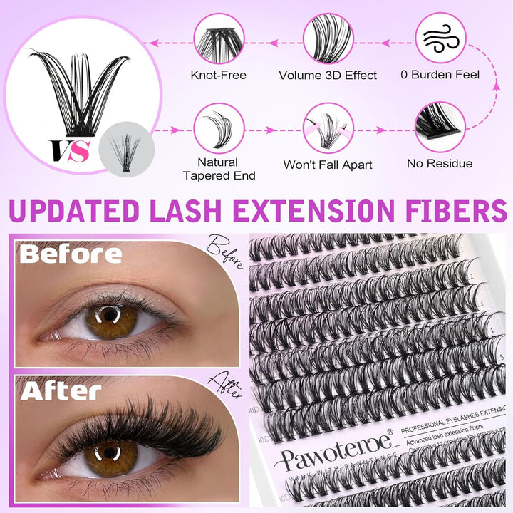 Lash Extension Kit DIY 280Pcs Lash Clusters Eyelash Extension Kit, 9-16Mm 30D 40D Individual Lashes Kit with Lash Bond and Seal, Lash Tweezers for Self Use (30D&40D, 0.07D, 9-16Mm, Kit)